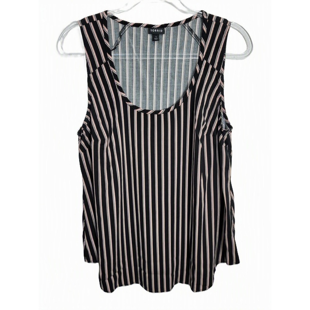 Torrid Women 1X Tank Top Black Pink Vertical Stripe Scoop Neck Sleeveless